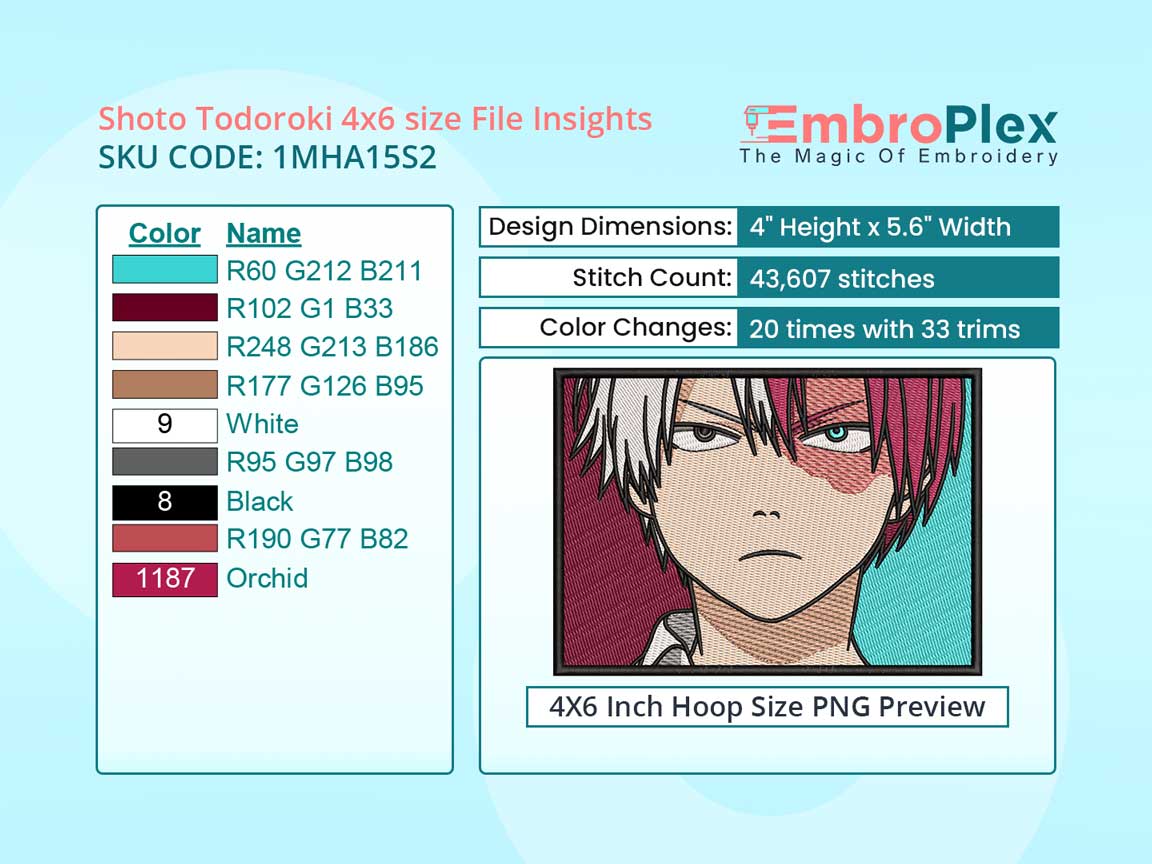 Anime-Inspired Shoto Todoroki Embroidery Design File - 4x6 Inch hoop Size Variation overview image