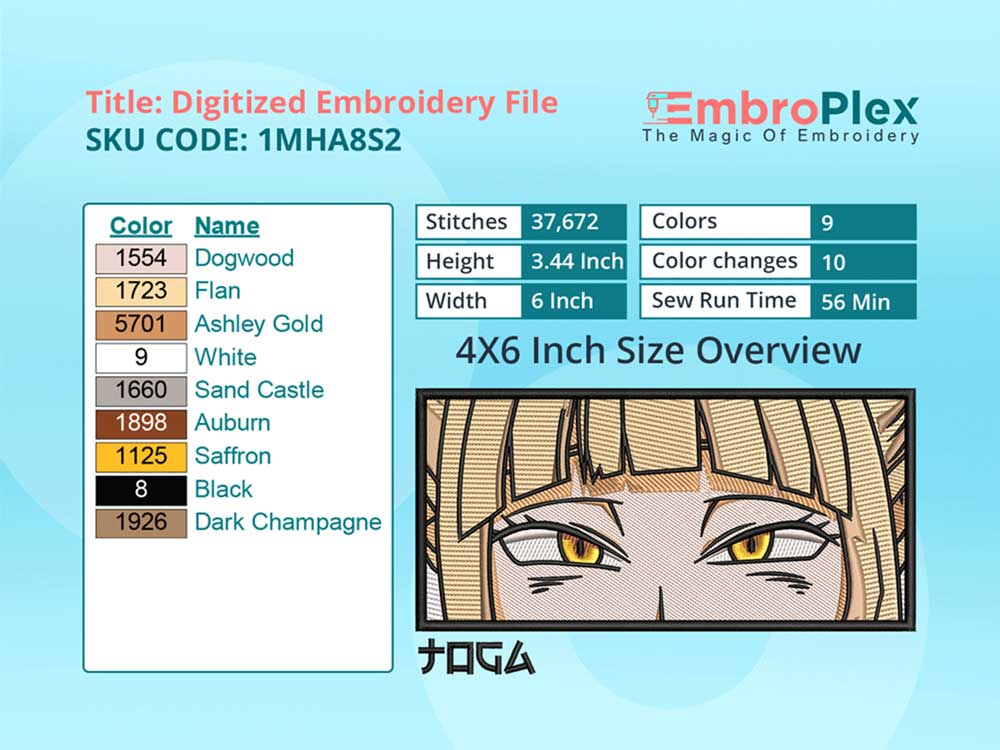 Anime-Inspired Himiko Toga Embroidery Design File - 4x6 Inch hoop Size Variation overview image