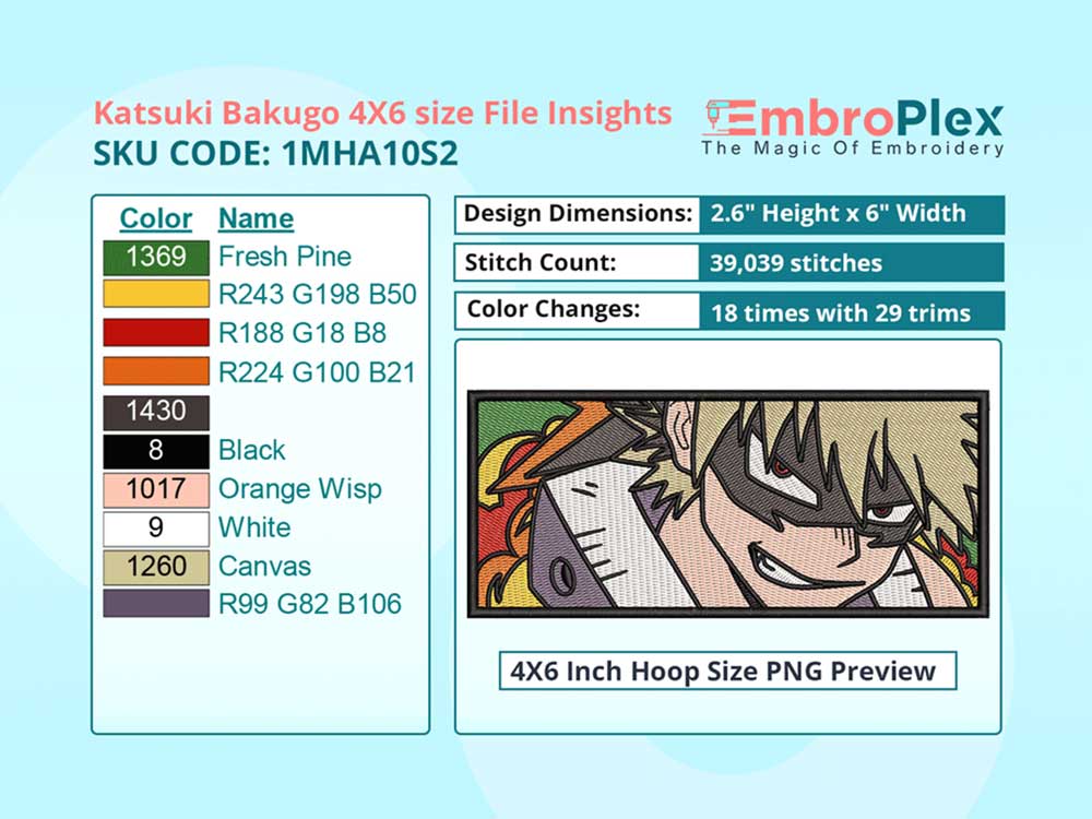 Anime-Inspired Katsuki Bakugo Embroidery Design File - 4x6 Inch hoop Size Variation overview image