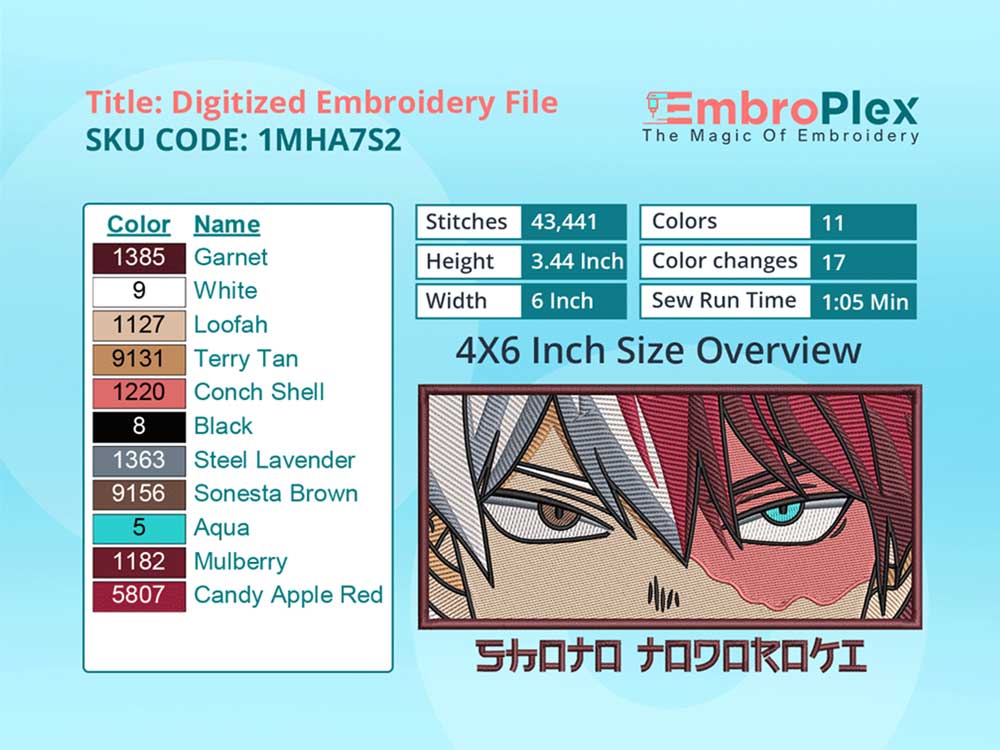 Anime-Inspired Shoto Todoroki Embroidery Design File - 4x6 Inch hoop Size Variation overview image