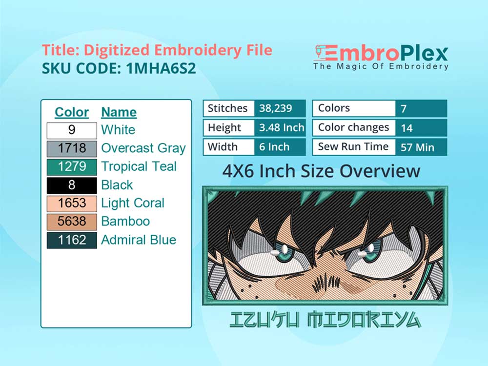  Anime-Inspired Izuku Midoriya  Embroidery Design File - 4x6 Inch hoop Size Variation overview image