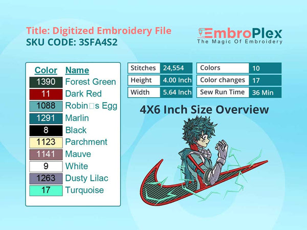 Deku Embroidery Design File - 4x6 Inch hoop Size Variation overview image