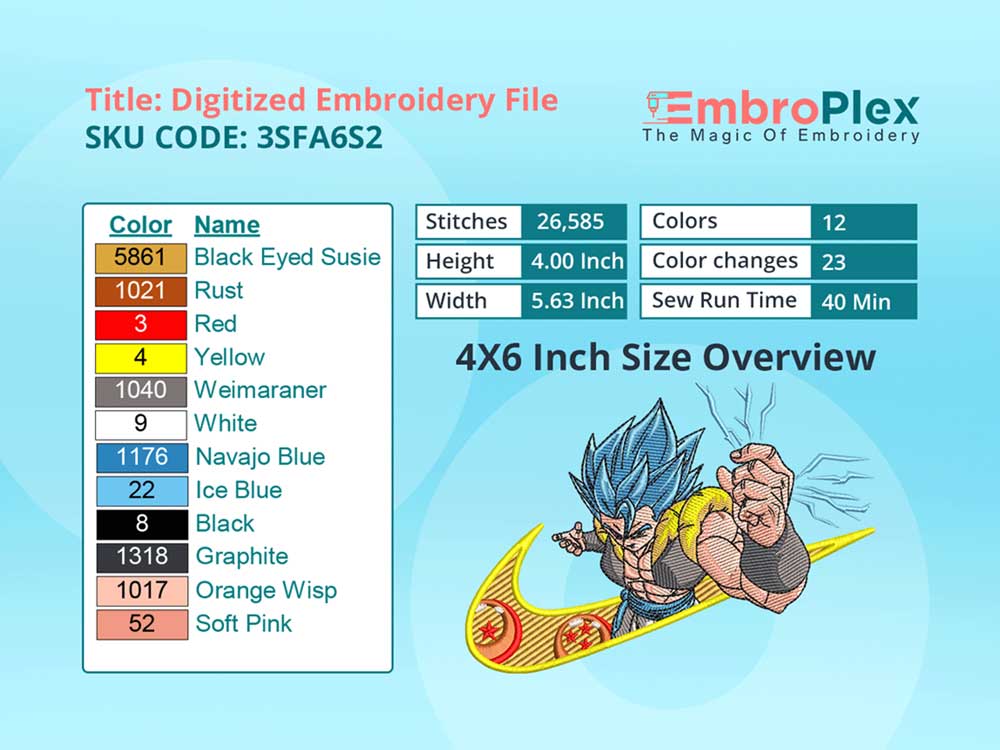 Gogeta Embroidery Design File - 4x6 Inch hoop Size Variation overview image