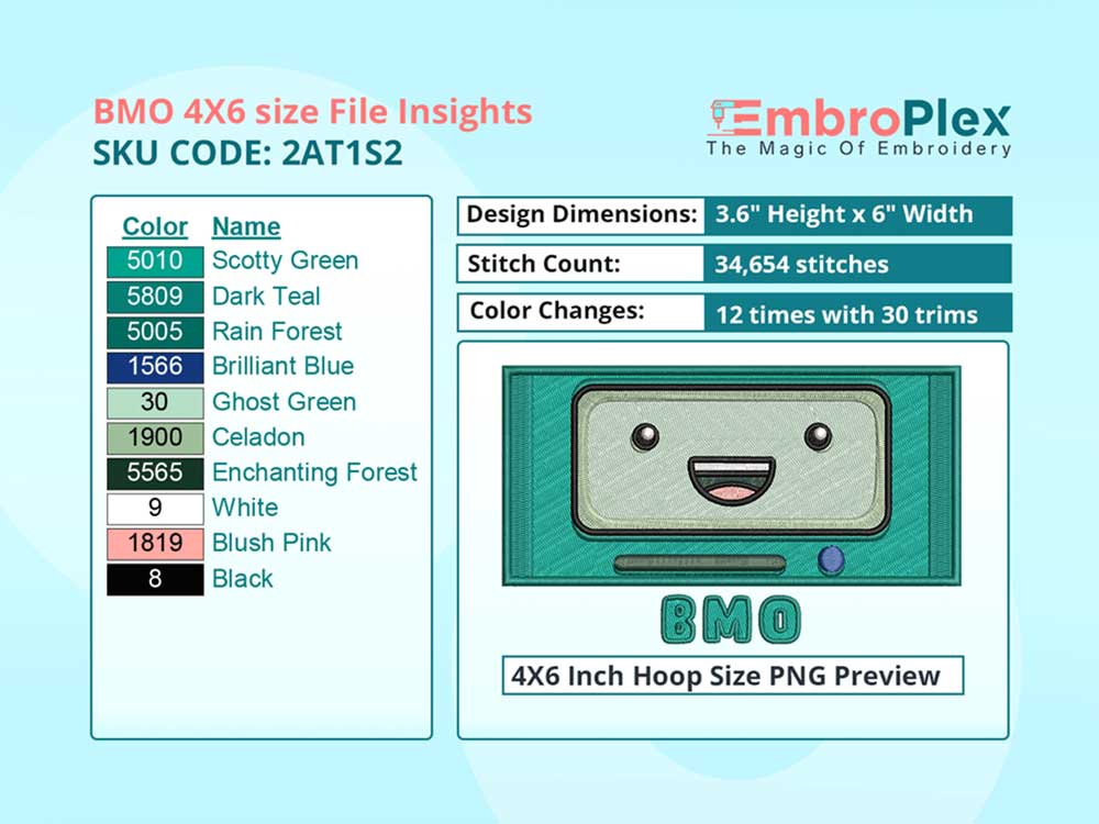 Cartoon-Inspired BMO Embroidery Design File - 4x6 Inch hoop Size Variation overview image
