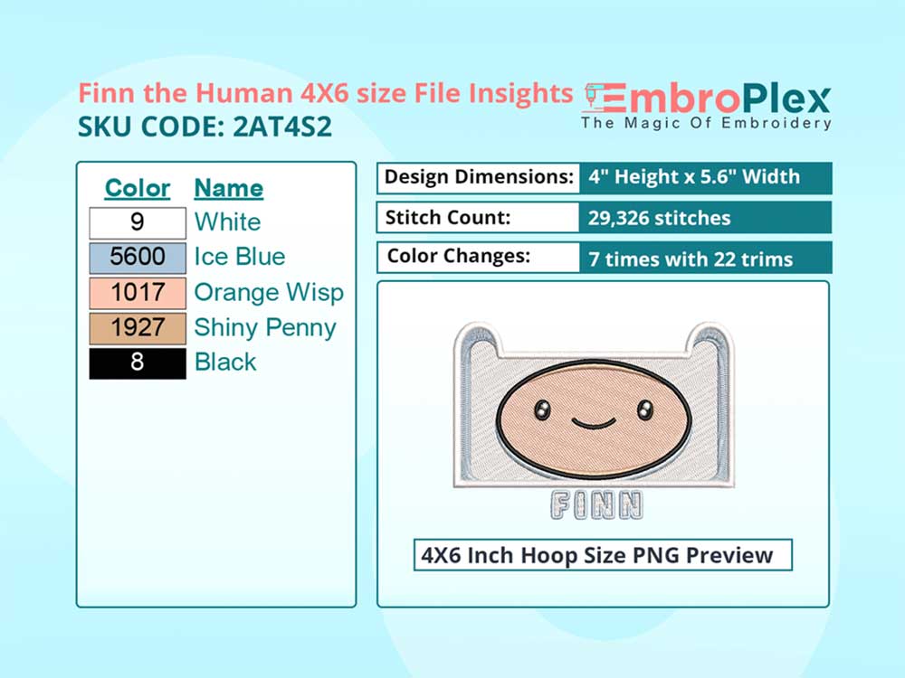 Cartoon-Inspired Finn the Human Embroidery Design File - 4x6 Inch hoop Size Variation overview image