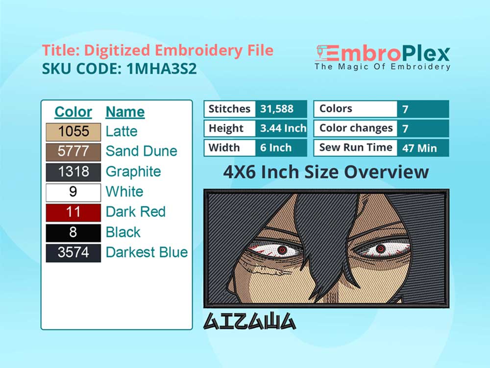 Anime-Inspired Shota Aizawa Embroidery Design File - 4x6 Inch hoop Size Variation overview image