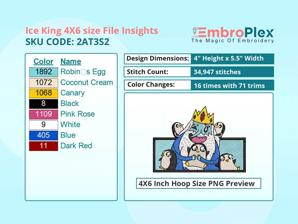 Cartoon-Inspired Ice King Embroidery Design File - 4x6 Inch hoop Size Variation overview image