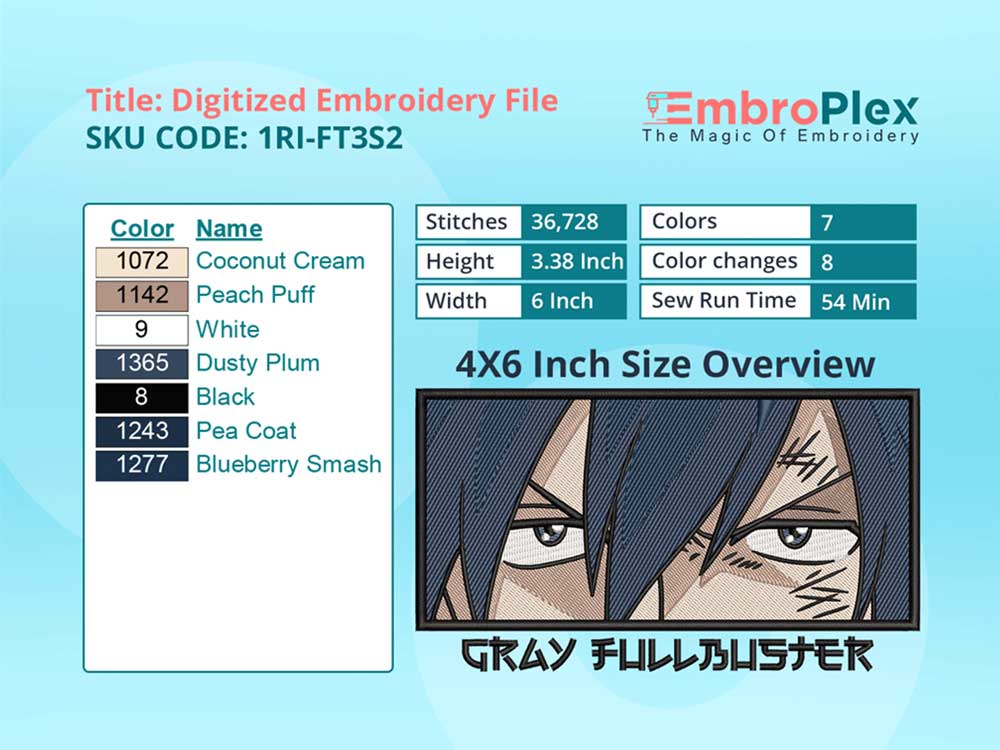  Anime-Inspired Gray Fullbuster Embroidery Design File - 4x6 Inch hoop Size Variation overview image