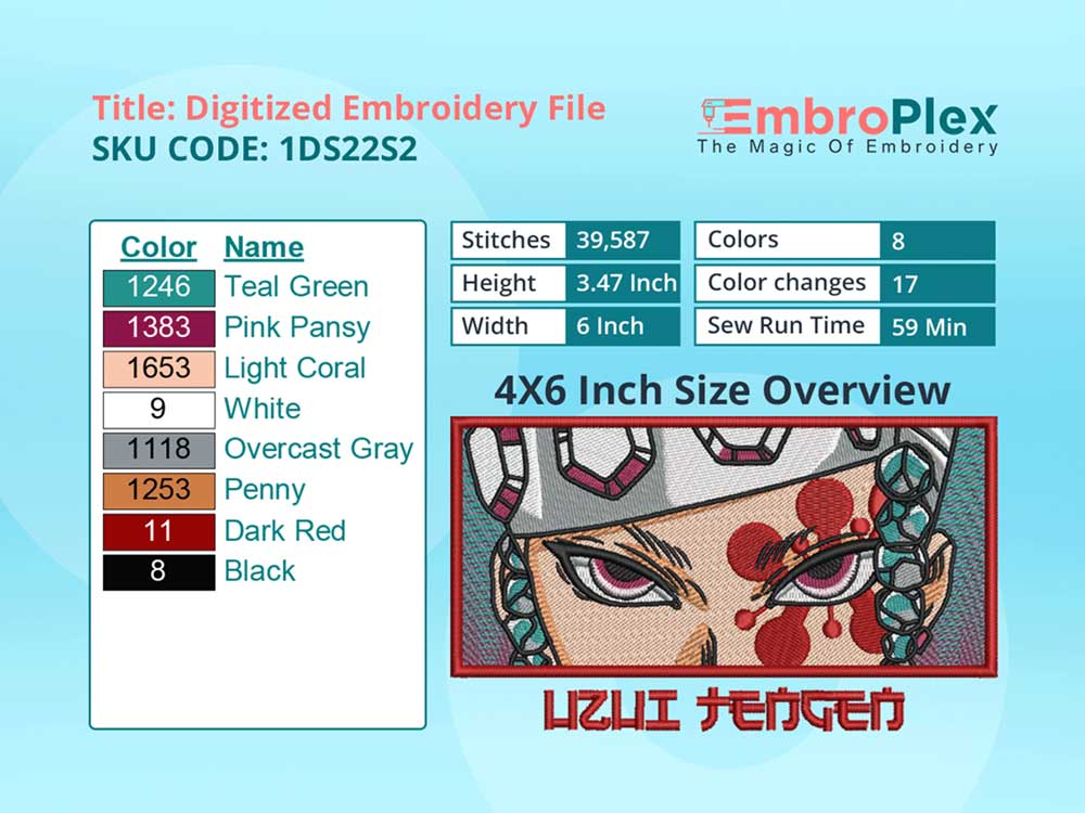 Anime-Inspired Tengen Uzui Embroidery Design File - 4x6 Inch hoop Size Variation overview image