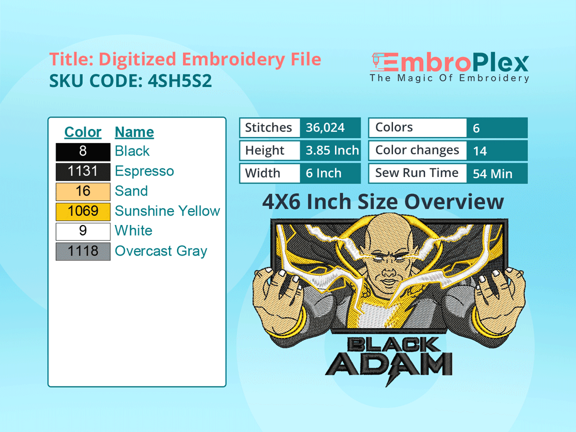 Super Hero-Inspired  Black Adam Embroidery Design File - 4x6 Inch hoop Size Variation overview image