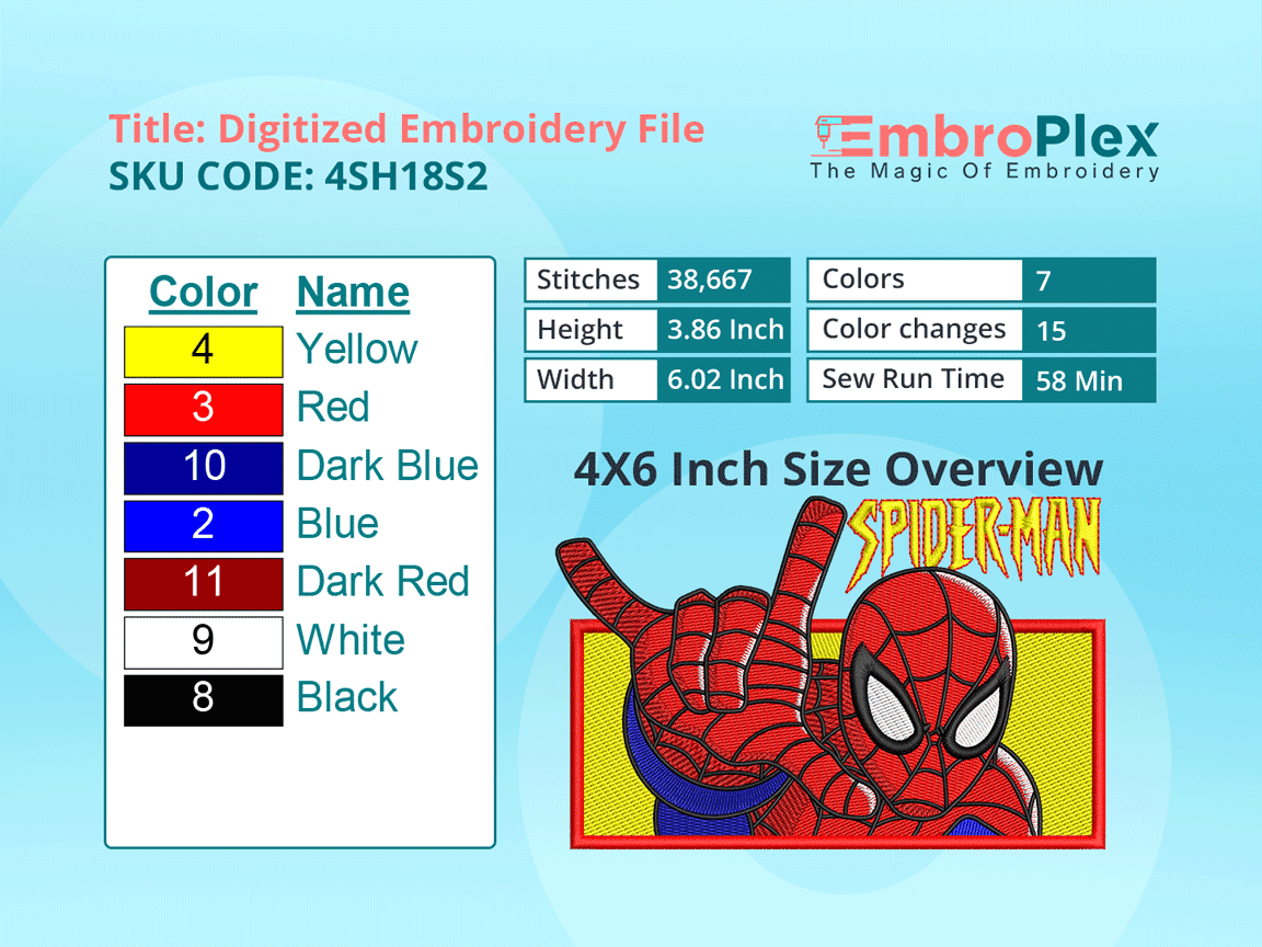 Super Hero-Inspired  SpiderMan Embroidery Design File - 4x6 Inch hoop Size Variation overview image
