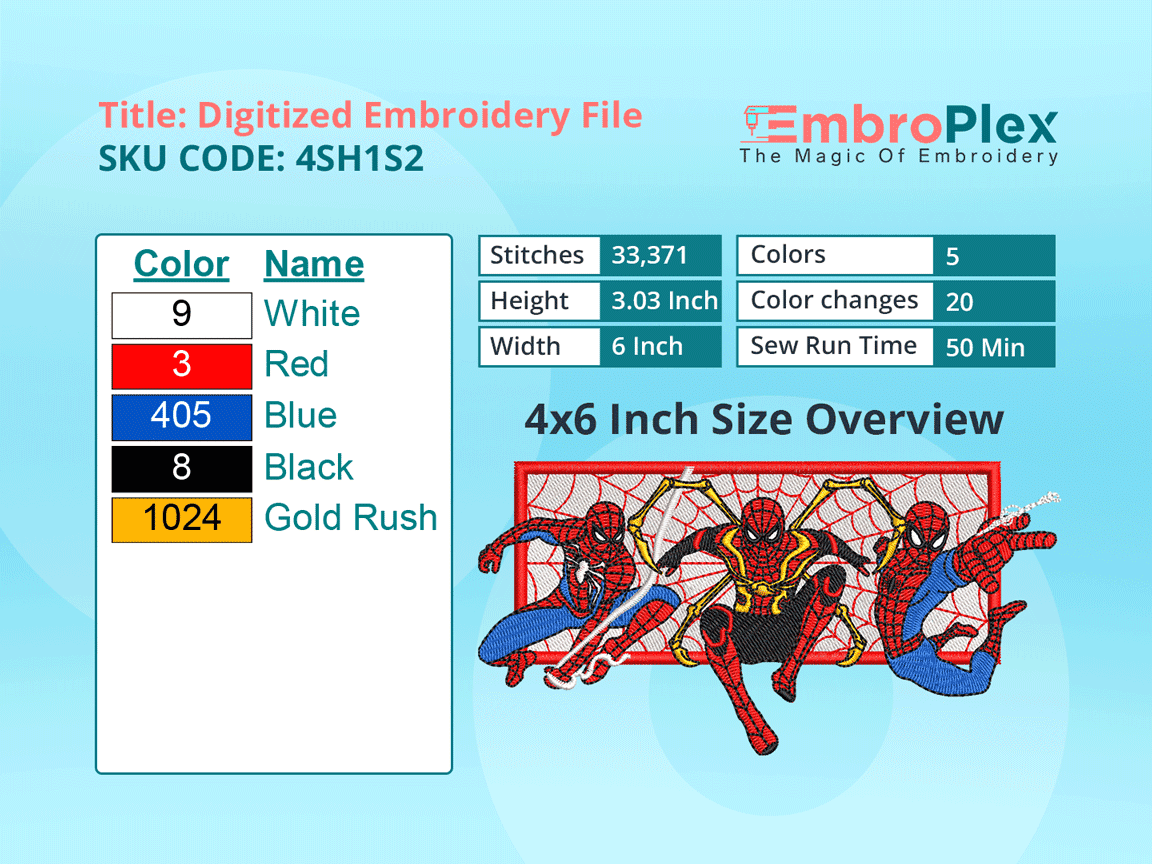 Super Hero-Inspired Spiderman Embroidery Design File - 4x6 Inch hoop Size Variation overview image