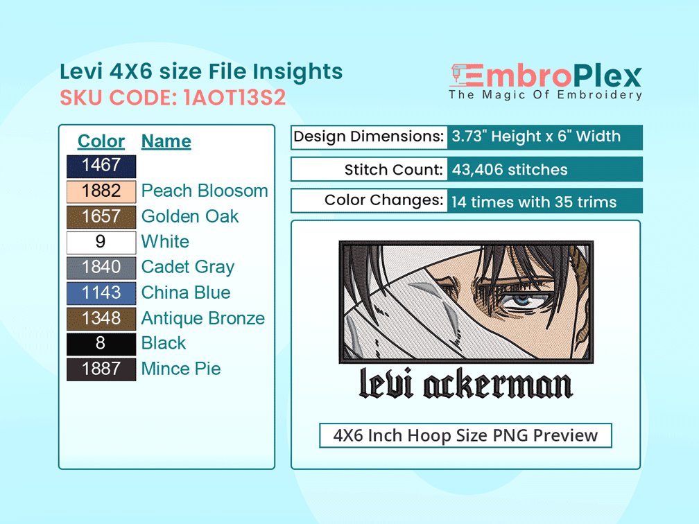 Anime-Inspired Levi Ackerman  Embroidery Design File - 4x6 Inch hoop Size Variation overview image