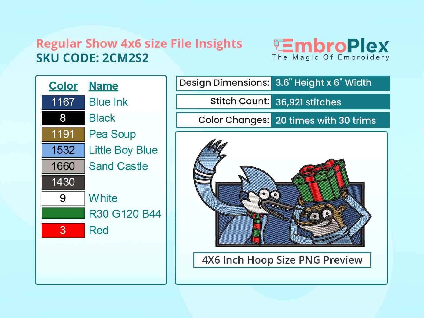 Cartoon-Inspired Regular Show Embroidery Design File - 4x6 Inch Hoop Size Variation Overview Image