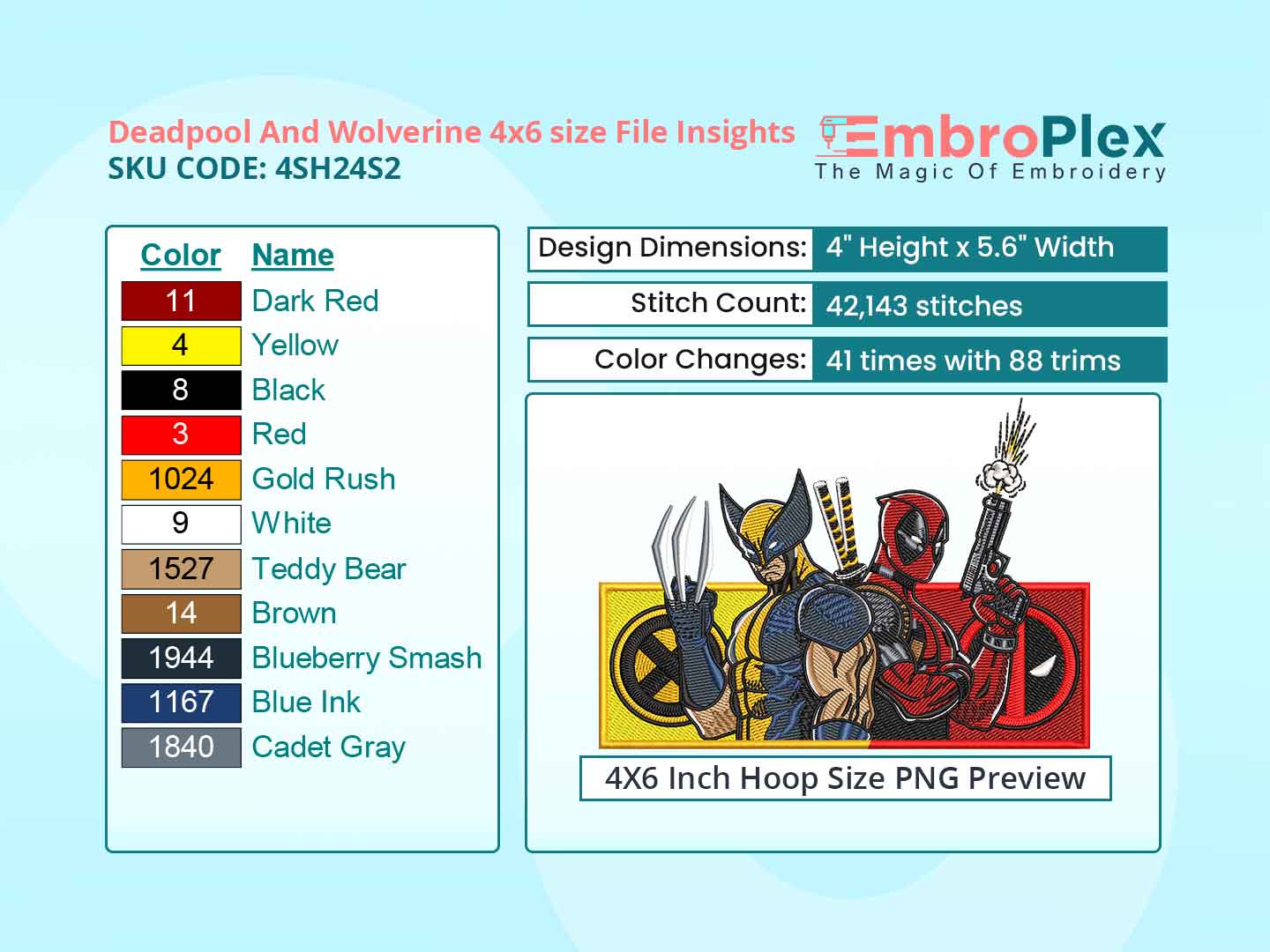 Superhero-Inspired Deadpool And Wolverine Embroidery Design File - 4x6 Inch hoop Size Variation overview image