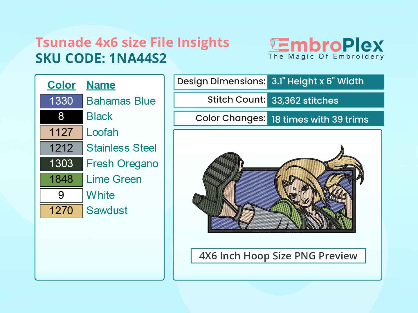 Anime-Inspired Tsunade Embroidery Design File - 4x6 Inch hoop Size Variation overview image