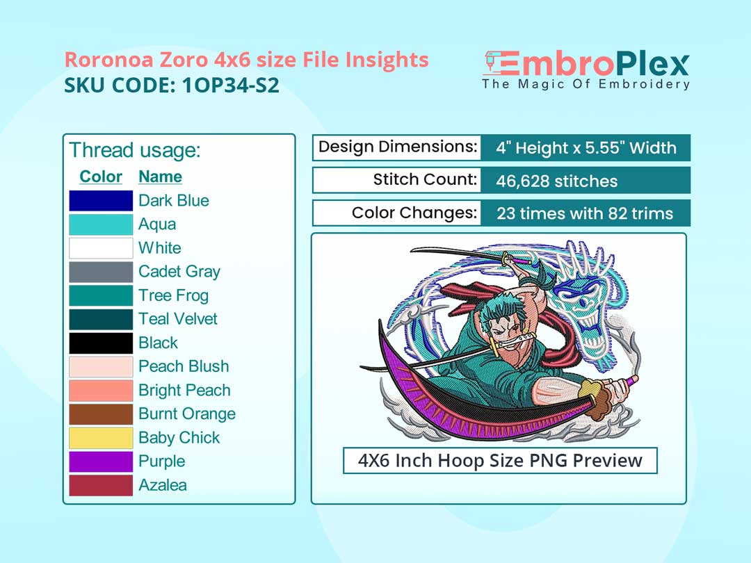 Anime-Inspired One Piece Embroidery Design File - 4x6 Inch hoop Size Variation overview image