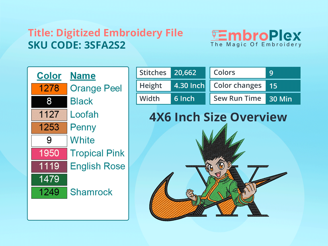  Gon Embroidery Design File - 4x6 Inch hoop Size Variation overview image