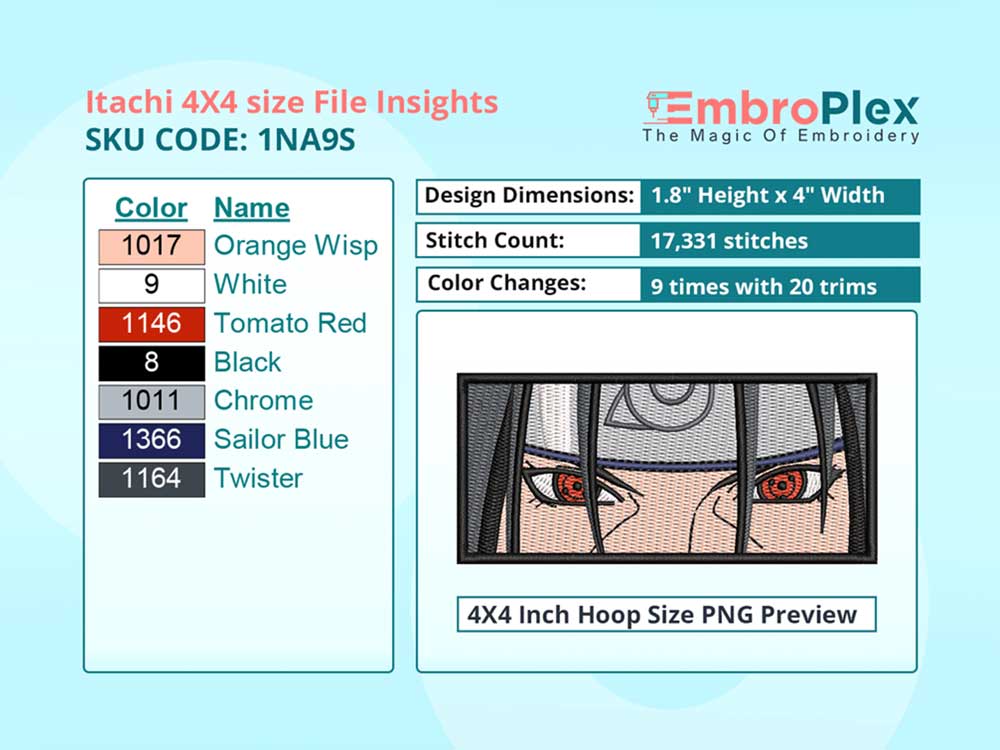 Anime-Inspired Itachi Uchiha Embroidery Design File - 4x4 Inch hoop Size Variation overview image