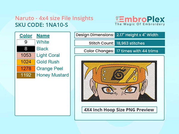 Anime-Inspired Naruto Embroidery Design File - 4x4 Inch hoop Size Variation overview image