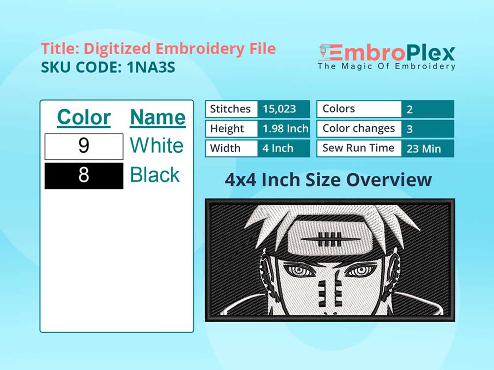  Anime-Inspired Black-White Pain Embroidery Design File - 4x4 Inch hoop Size Variation overview image