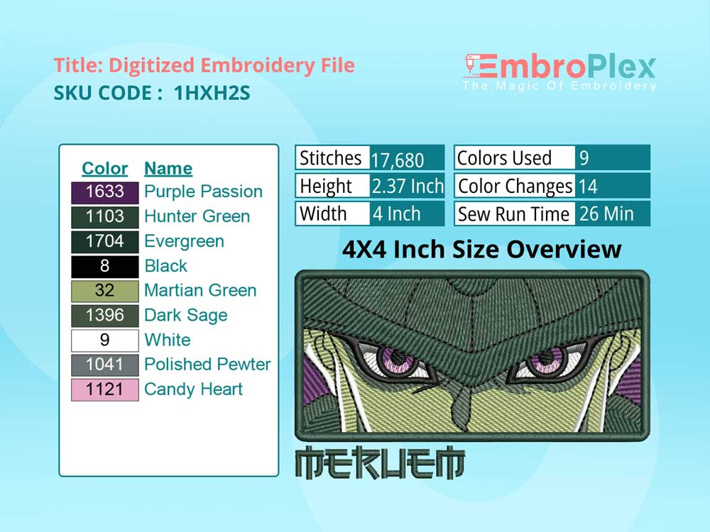Anime-Inspired Meruem Embroidery Design File - 4x4 Inch hoop Size Variation overview image