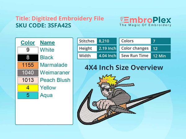 Naruto Embroidery Design File - 4x4 Inch hoop Size Variation overview image