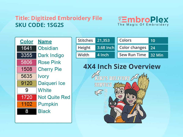 Anime-Inspired Studio Ghibli Embroidery Design File - 4x4 Inch hoop Size Variation overview image