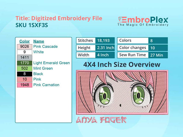 Anime-Inspired Anya Forger Embroidery Design File - 4x4 Inch hoop Size Variation overview image