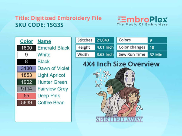 Anime-Inspired Spirited Away Embroidery Design File - 4x4 Inch hoop Size Variation overview image