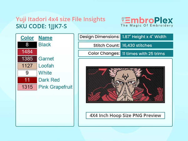 Anime-Inspired Yuji Itadori Embroidery Design File - 4x4 Inch hoop Size Variation overview image