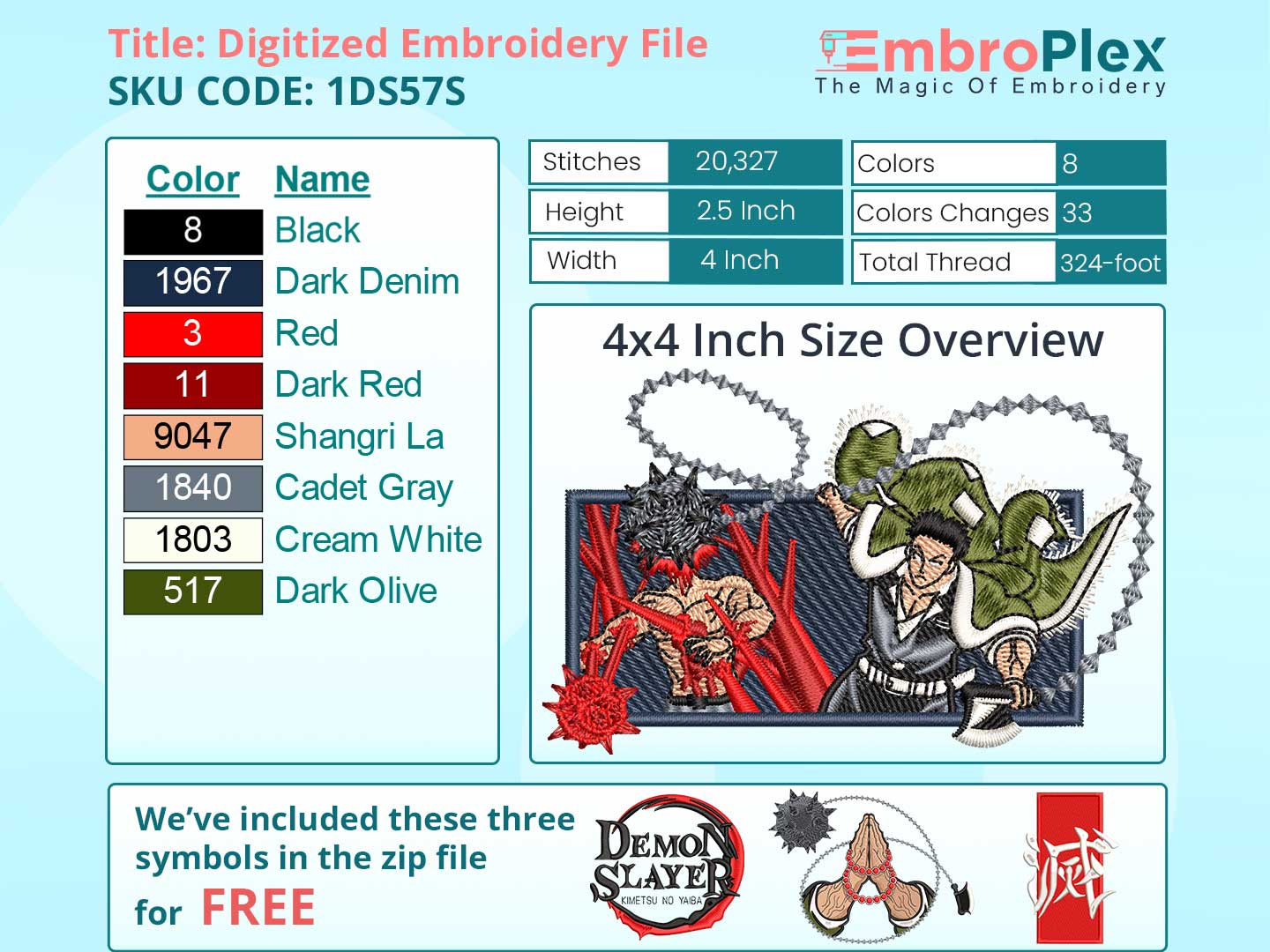 Anime-Inspired Stone Hashira Embroidery Design File - 4x4 Inch hoop Size Variation overview image