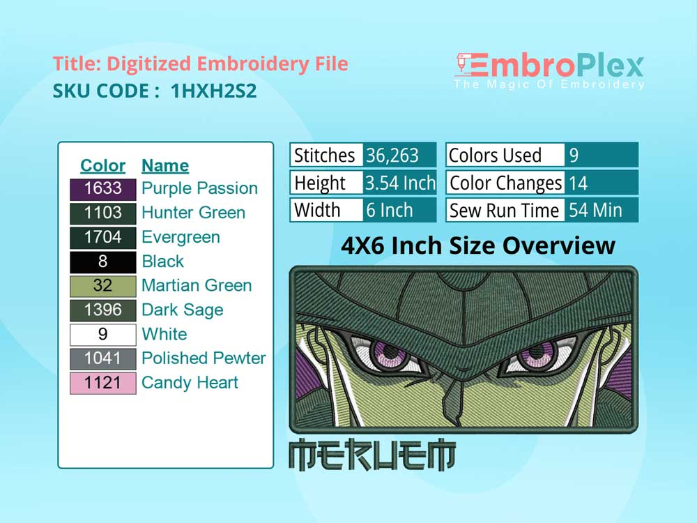 Anime-Inspired Meruem Embroidery Design File - 4x6 Inch hoop Size Variation overview image