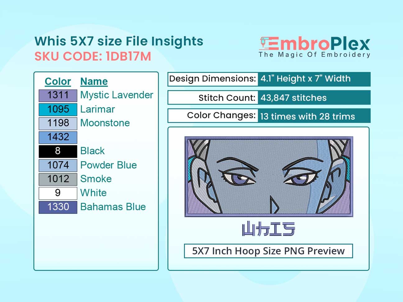 Whis Embroidery Design File (Anime-Inspired)
