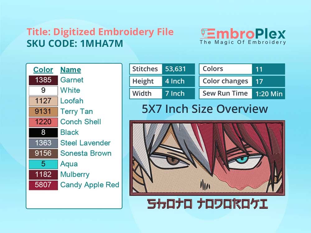 Anime-Inspired Shoto Todoroki Embroidery Design File - 5x7 Inch hoop Size Variation overview image