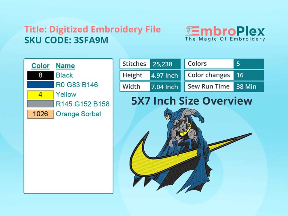 Batman  Embroidery Design File - 5x7 Inch hoop Size Variation overview image