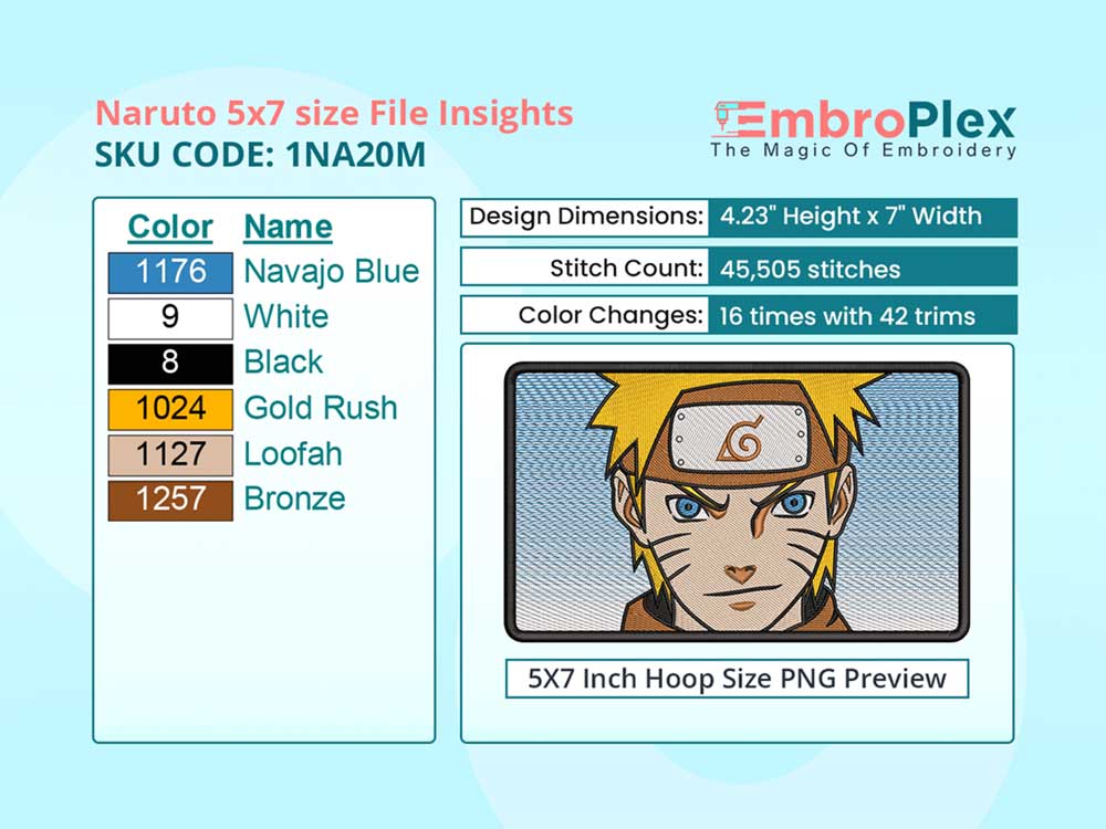  Anime-Inspired Naruto Embroidery Design File - 5x7 Inch hoop Size Variation overview image