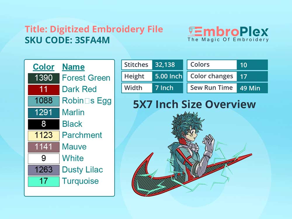 Deku Embroidery Design File - 5x7 Inch hoop Size Variation overview image