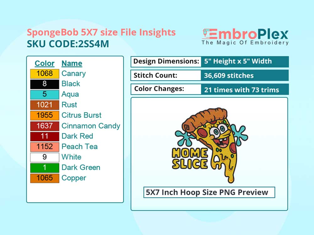 Cartoon-Inspired SpongeBob Embroidery Design File - 5x7 Inch hoop Size Variation overview image