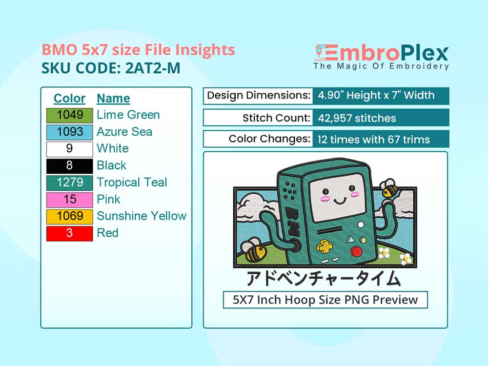 Cartoon-Inspired BMO Embroidery Design File - 5x7 Inch hoop Size Variation overview image