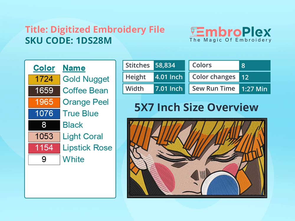 Anime-Inspired Zenitsu Agatsuma Embroidery Design File - 5x7 Inch hoop Size Variation overview image