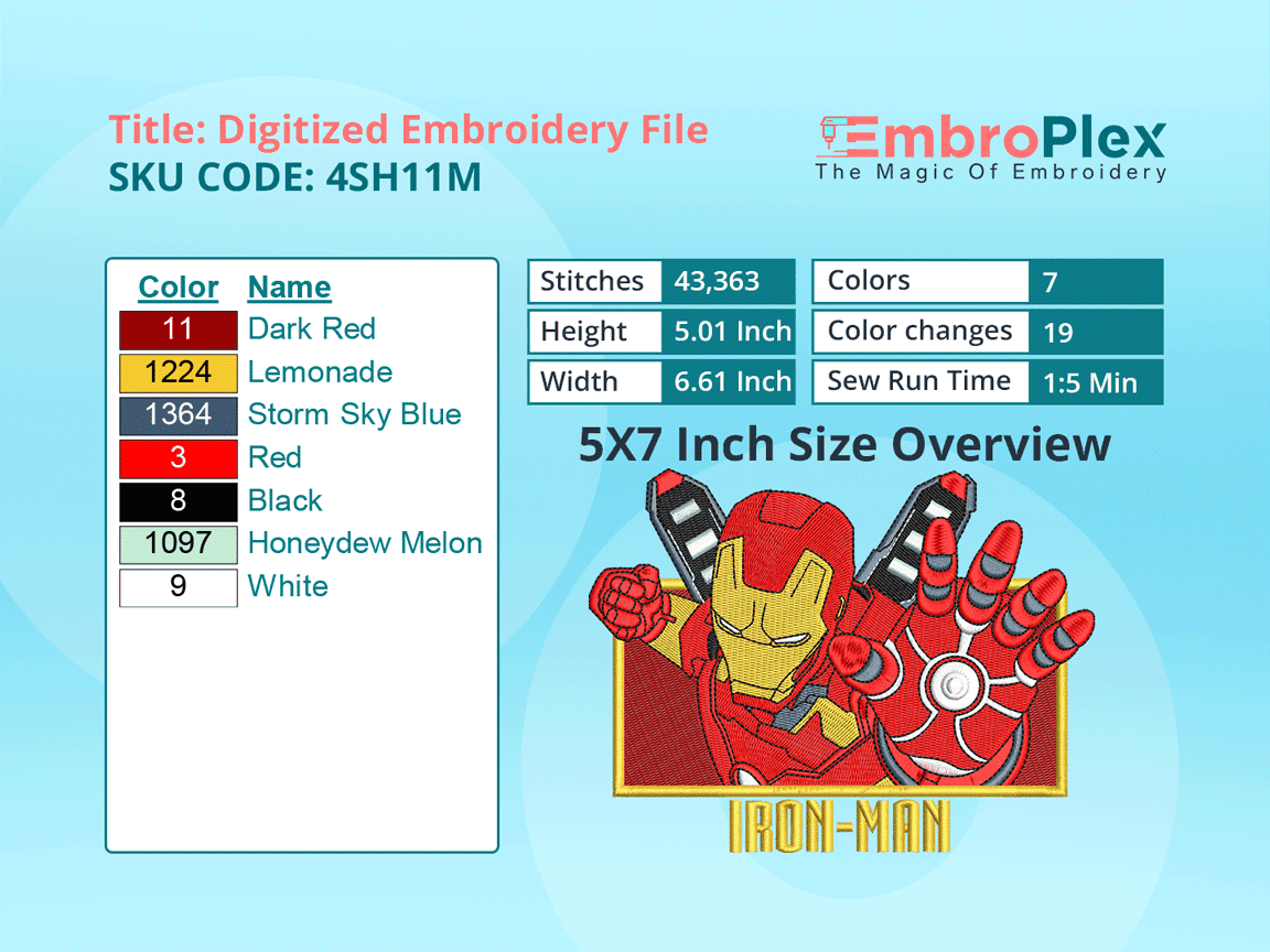 Super Hero-Inspired    Iron Man Embroidery Design File - 5x7 Inch hoop Size Variation overview image