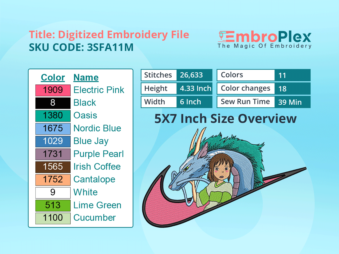 Chihiro & Haku  Embroidery Design File - 5x7 Inch hoop Size Variation overview image