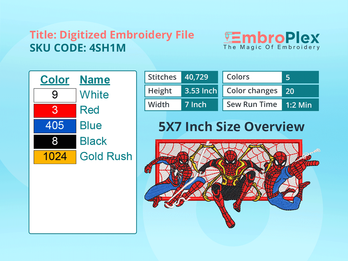 Super Hero-Inspired Spiderman Embroidery Design File - 5x7 Inch hoop Size Variation overview image