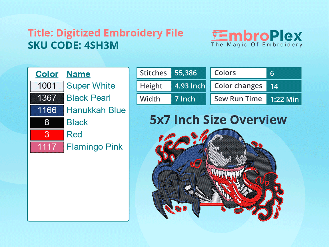 Super Hero-Inspired Venom Embroidery Design File - 5x7 Inch hoop Size Variation overview image