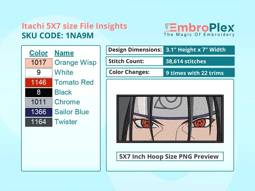 Anime-Inspired Itachi Uchiha Embroidery Design File - 5x7 Inch hoop Size Variation overview image