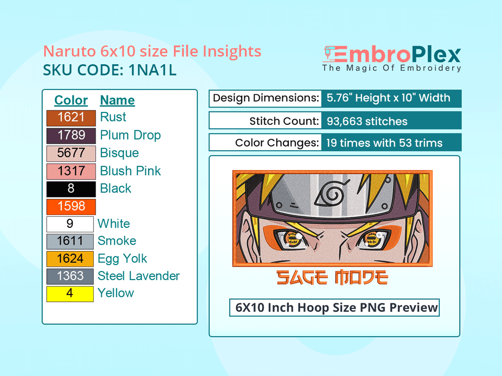 Anime-Inspired NarutoEmbroidery Design File - 6x10 Inch hoop Size Variation overview image