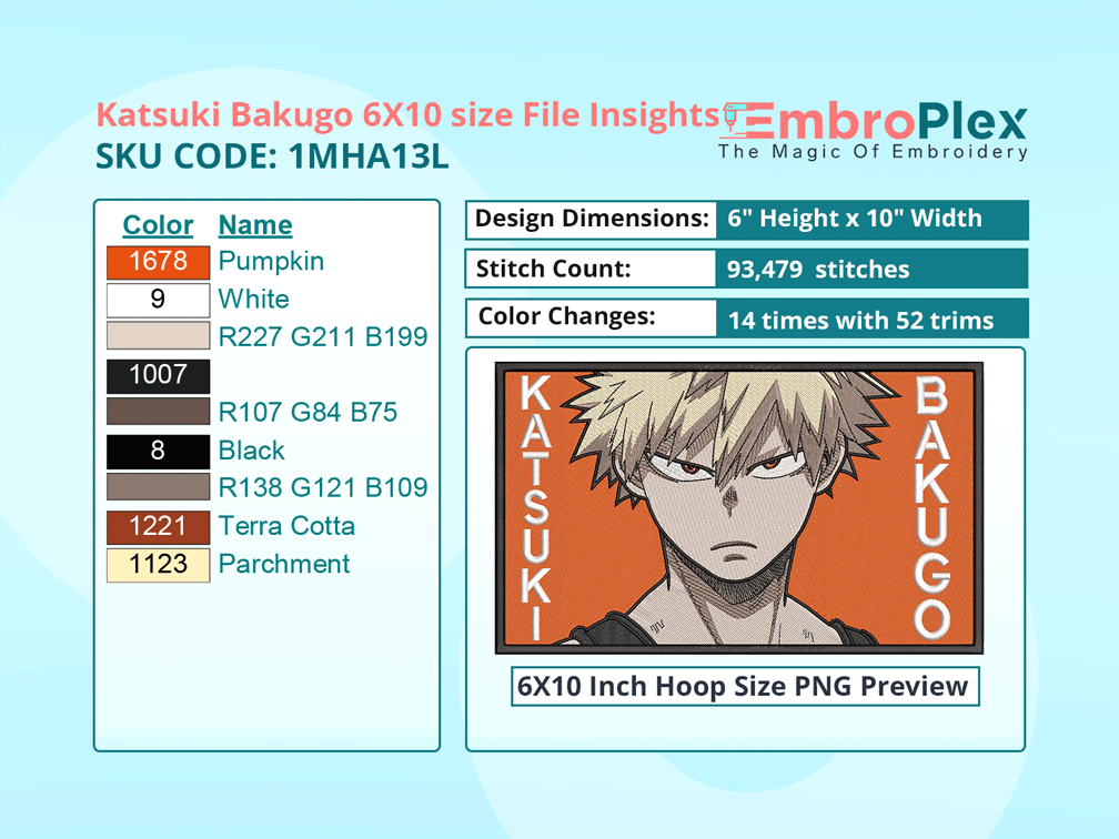 Anime-Inspired Katsuki Bakugo Embroidery Design File - 6x10 Inch hoop Size Variation overview image