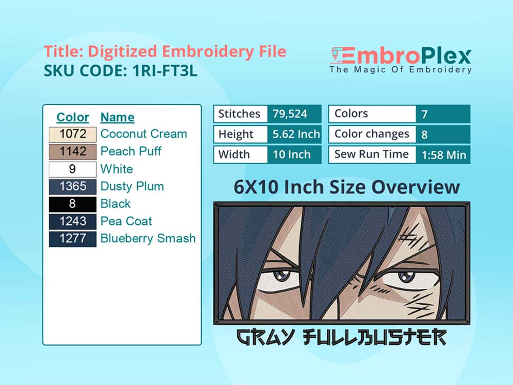 Anime-Inspired Gray Fullbuster Embroidery Design File - 6x10 Inch hoop Size Variation overview image