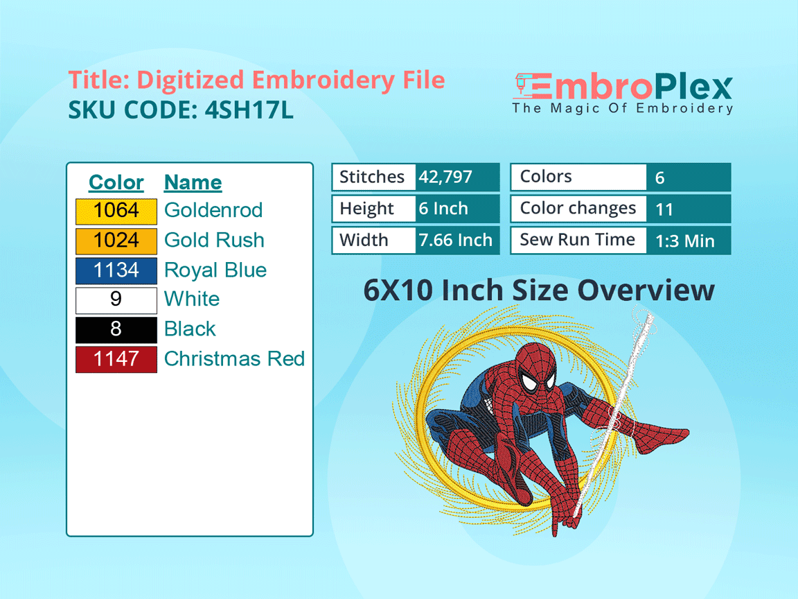Super Hero-Inspired Spider Man Embroidery Design File - 6x10 Inch hoop Size Variation overview image